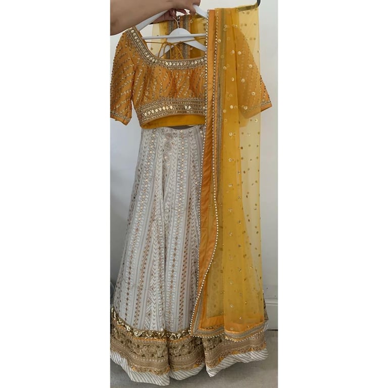 image for Yellow & White Mehndi Lengha/Dress