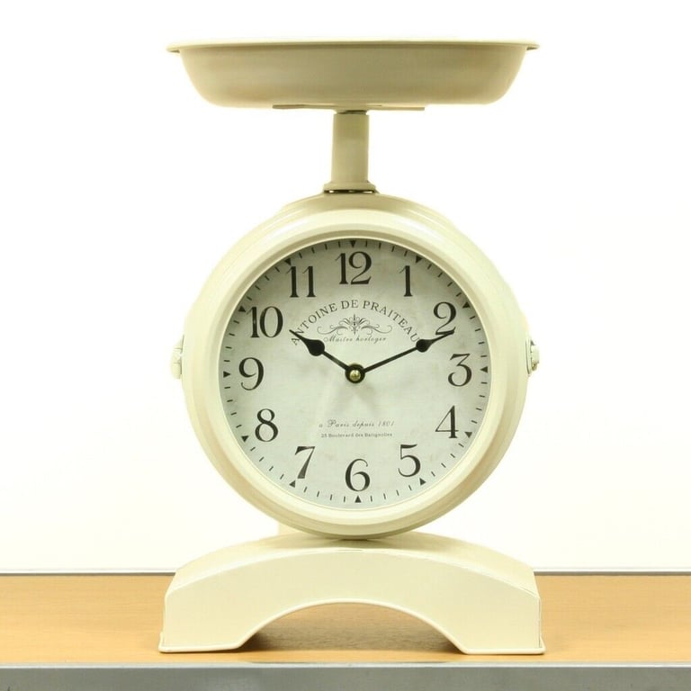 image for NEW Clock Scales Quirky Design Metal Construction Antique White Finish