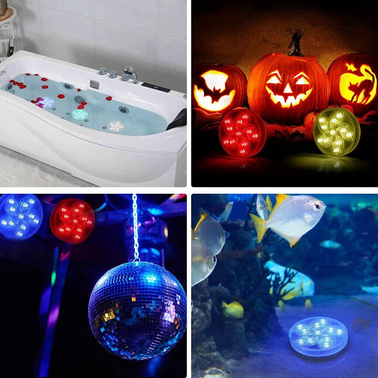 4 PACK SUBMERSIBLE LED POOL LIGHTS WITH 2 WIRELESS REMOTEs SUCTION CUPS MAGNETS.