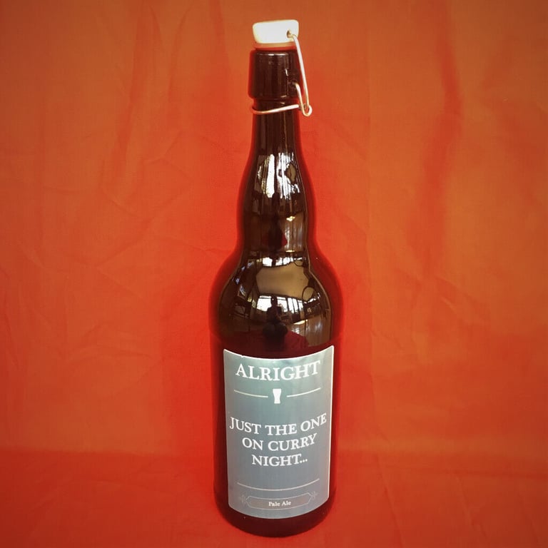 BIG 15 inches. Alright. Just The One On Curry Night. EMPTY bottle. 2L. Mancave,den,bar,study,upcycle