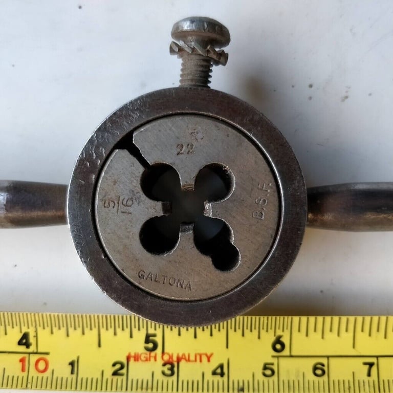 Vintage Die Stock Holder Wrench with 5/16 inch BSF 22 TPI GALTONA Die