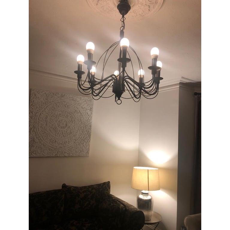 B&Q eight bulb black iron ceiling light .