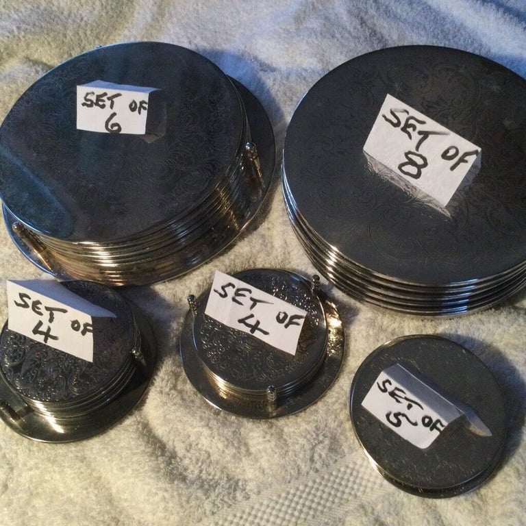 Silver Coaster Sets : Tableware - in Quantity !  27 in Total….