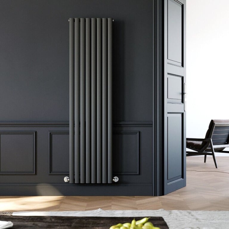 image for New Single Anthracite Oval Panel Vertical Radiator 1800 x 480mm RRP £280 Our Price £125