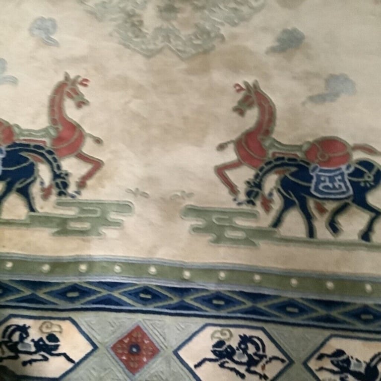 Aubusson BESPOKE Chinese rug bespoke rare horse pattern  John Lewis 1960s