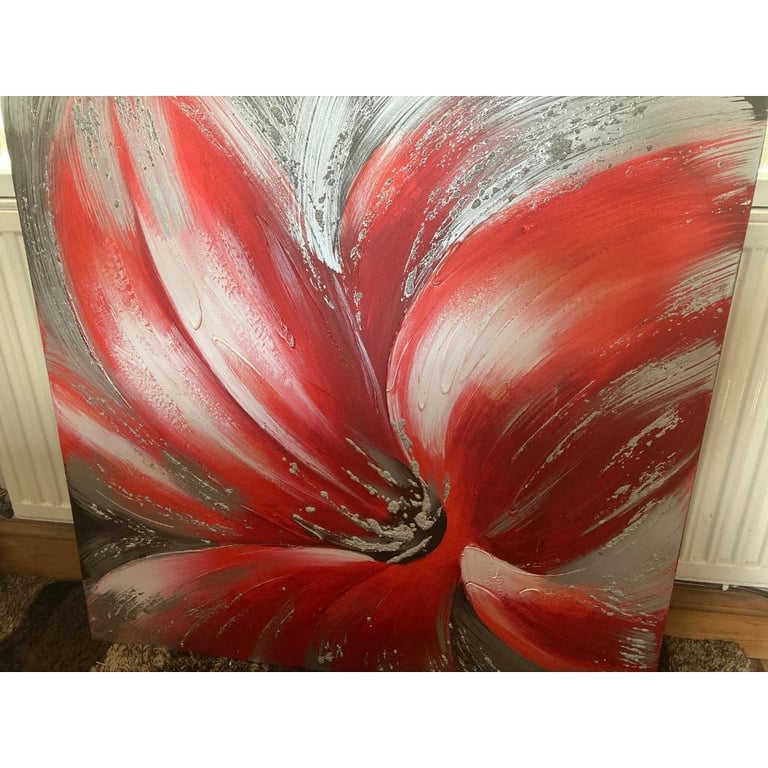 Red flower with silver wall canvas
