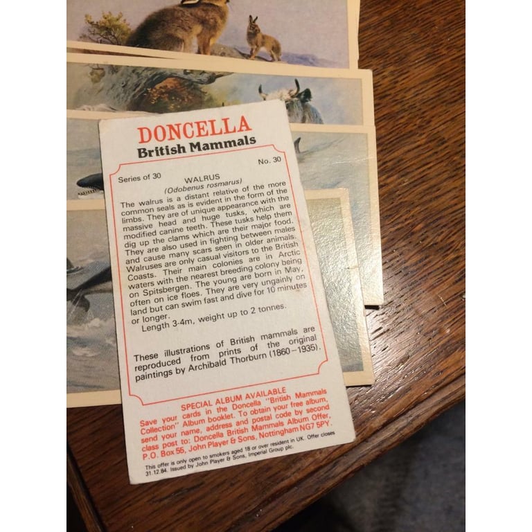 Vintage Doncella cigarette cards British mammals set of 30
