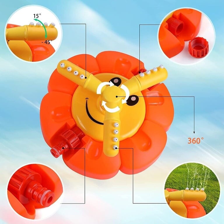Sunflower Rotating Sprinkler Water & 2 Toys Water Squirters for Kids
