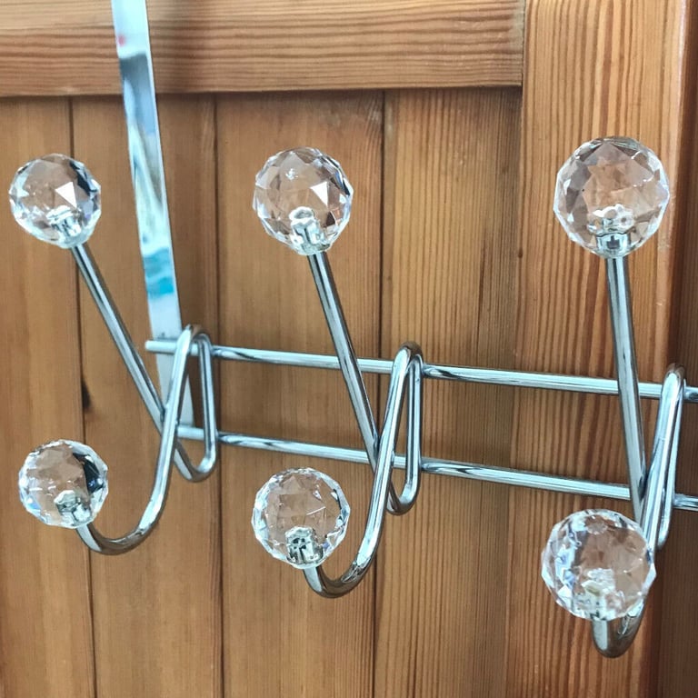 image for Jewelled over-door hooks - 10, chrome(d), multi-faceted glass effect finials, one missing. £4 ovno.