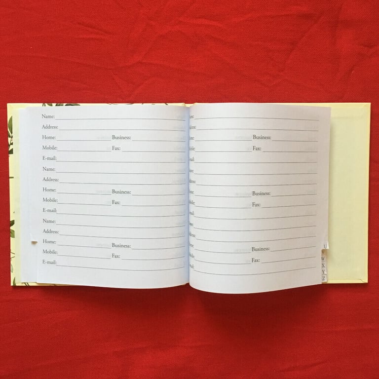 Unused contacts (address, phone no. etc.) book - bird & plant design, gold highlights