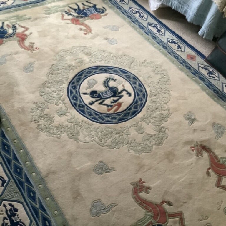 Aubusson BESPOKE Chinese rug bespoke rare horse pattern  John Lewis 1960s