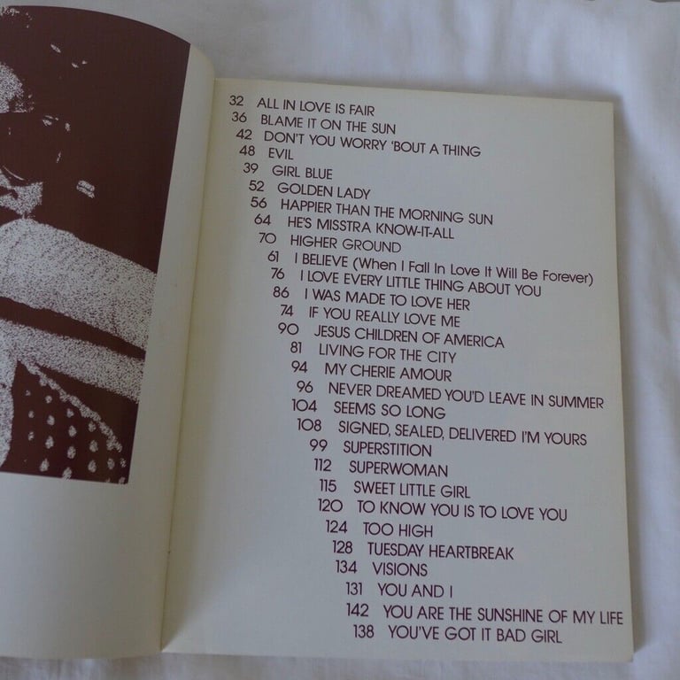 Sheet music: THE SONGS OF STEVIE WONDER. Published in 1973