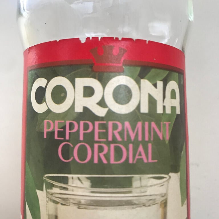 image for Vintage Corona Peppermint Cordial glass bottle + some contents.