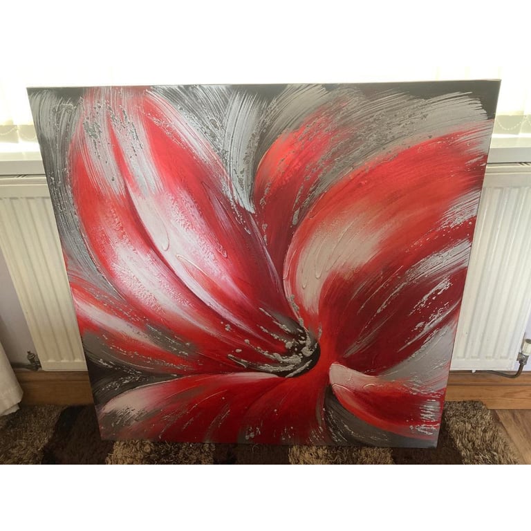Red flower with silver wall canvas