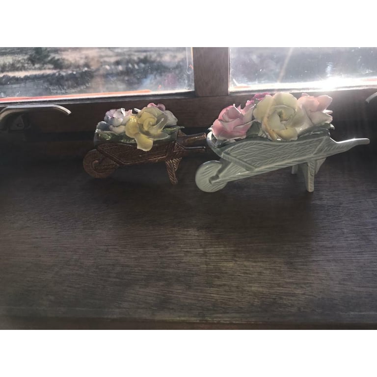 image for Staffordshire England bone China Charles wheelbarrow flowers