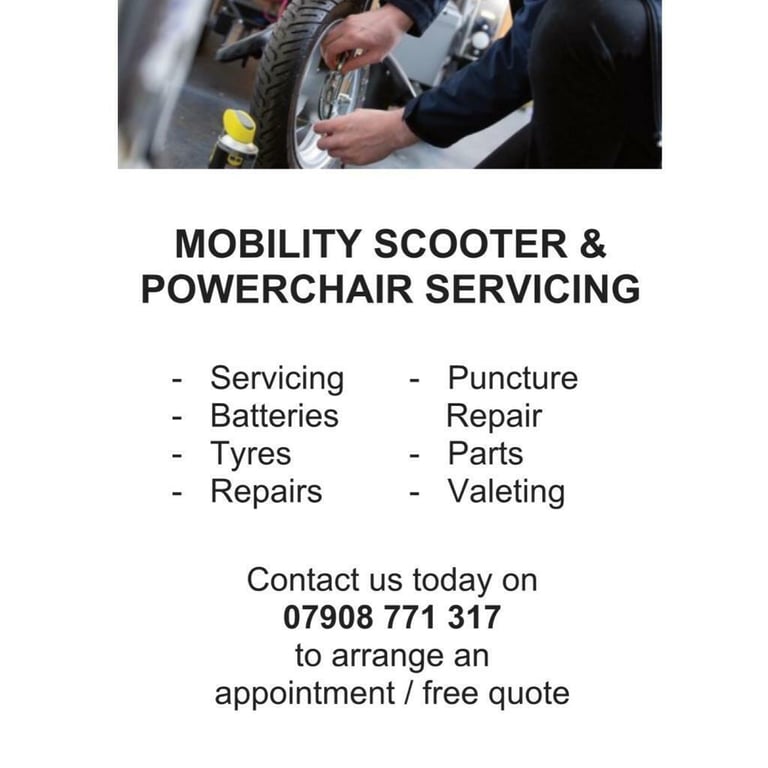 Mobile mobility scooter puncture repair service tyres tubes or solid puncture proof tyres 
