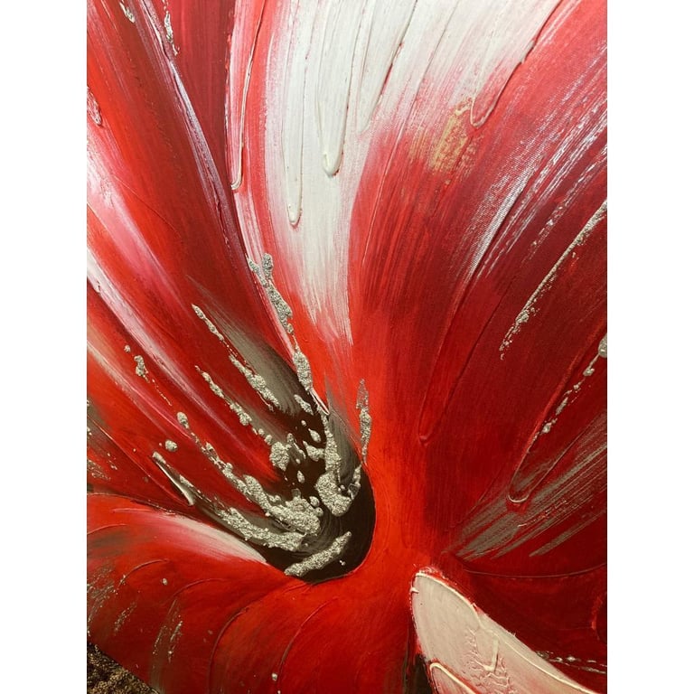 Red flower with silver wall canvas