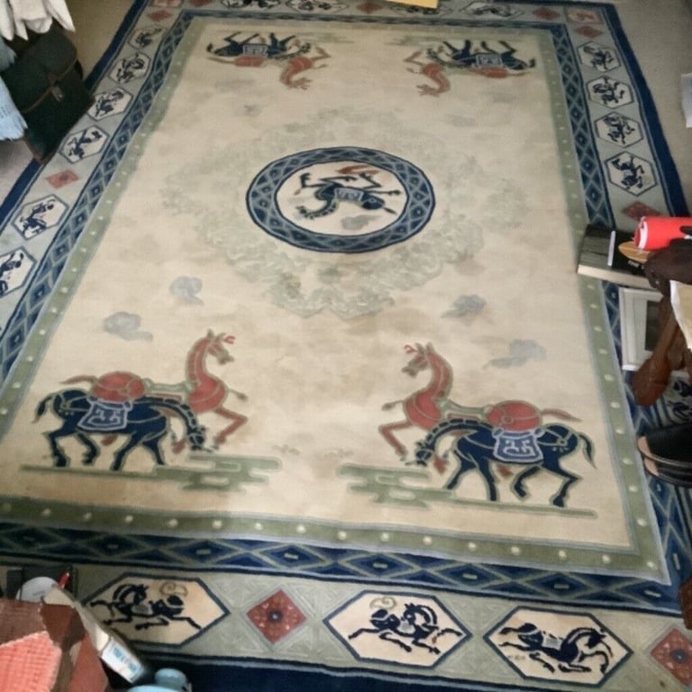 Aubusson BESPOKE Chinese rug bespoke rare horse pattern  John Lewis 1960s