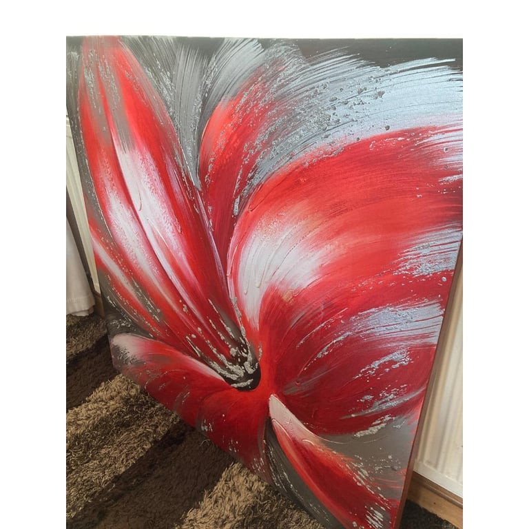 Red flower with silver wall canvas