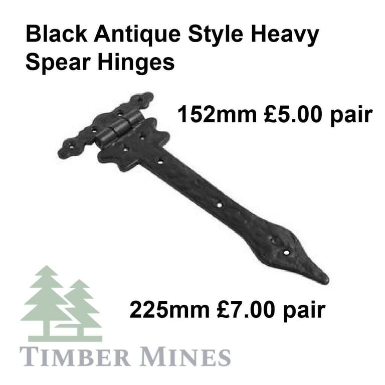 image for Black Antique Style Spear Hinges 152mm and 225mm