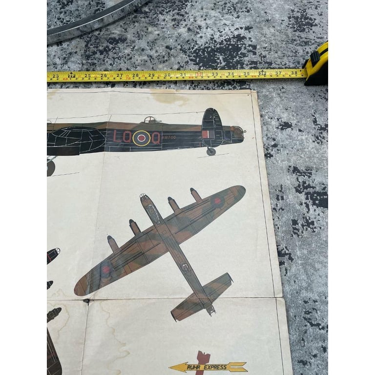 Rare Vintage Lancaster bomber antique large wall chart , weapons of war magazine 