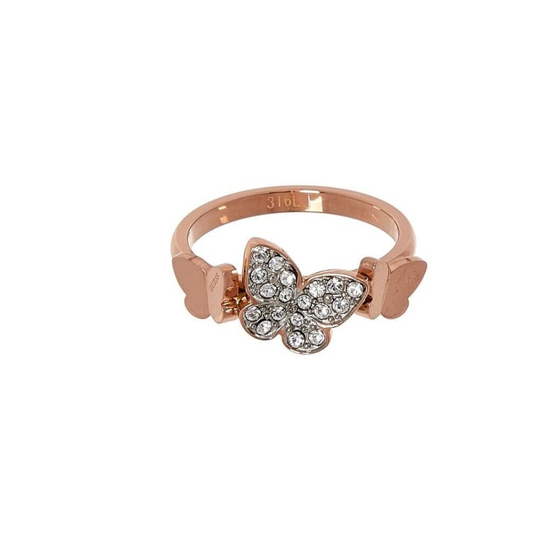 GUESS Rose Gold Plated Crystal Butterfly Ring Brand New