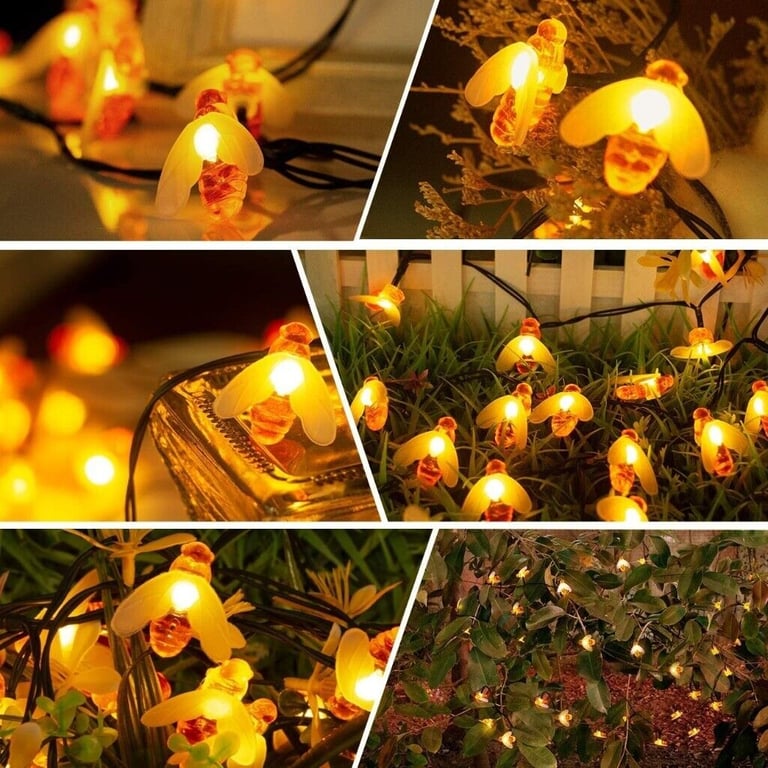 [2 Pack] Bee Solar Garden String Lights 30LED 5M/16.5Ft x2