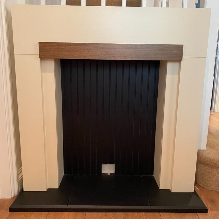 image for Adam Salzburg Stove Fireplace in CREAM with Oak Beam 39 Inch