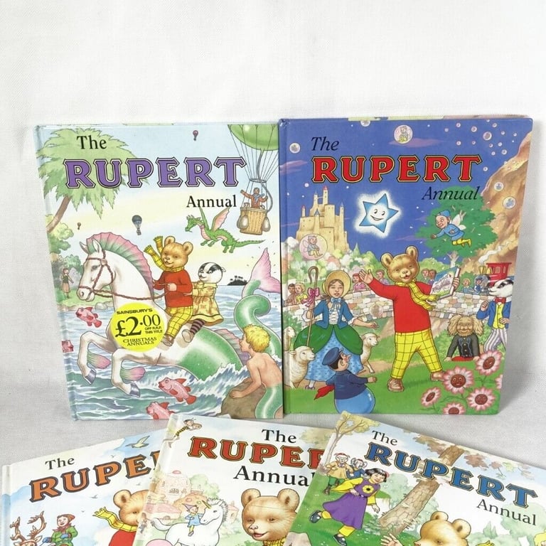 Rupert The Bear Annuals x 5 (1996-1999 +2001). + Rupert hand Puppet #1