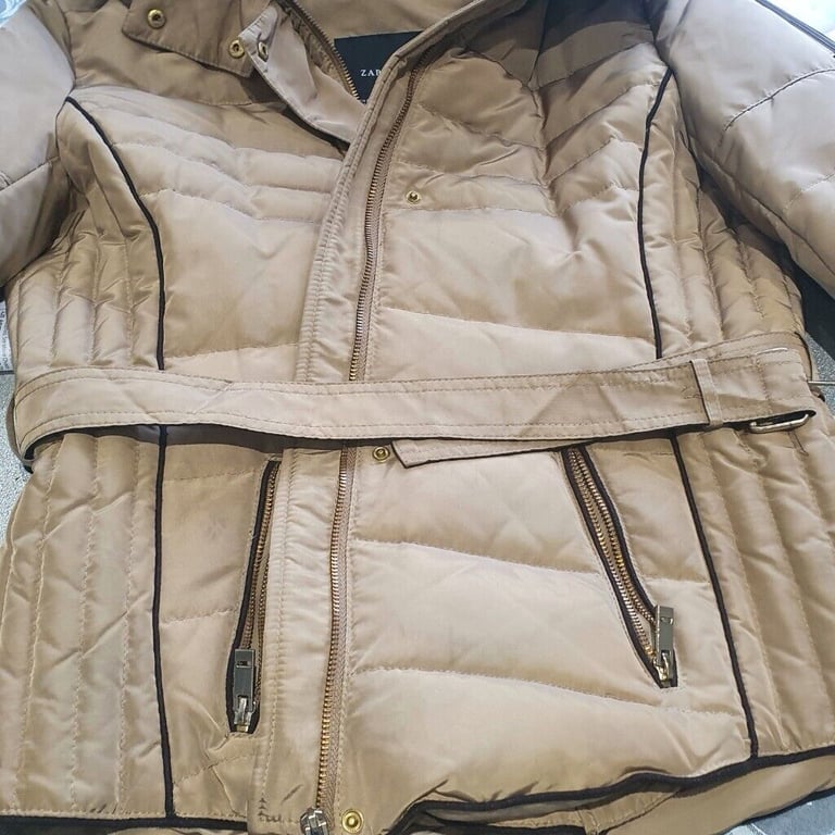 Zara Basic Belted and Hooded Quilted Jacket - Gold - XXL - 34 ins chest