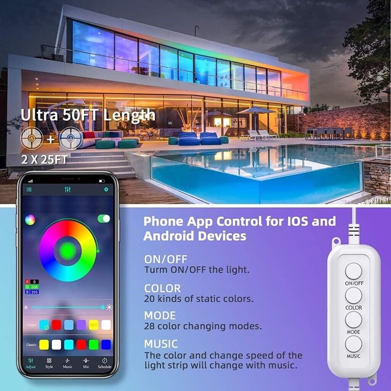 15M Ultra-Long LED Strip Light with Remote and APP Control