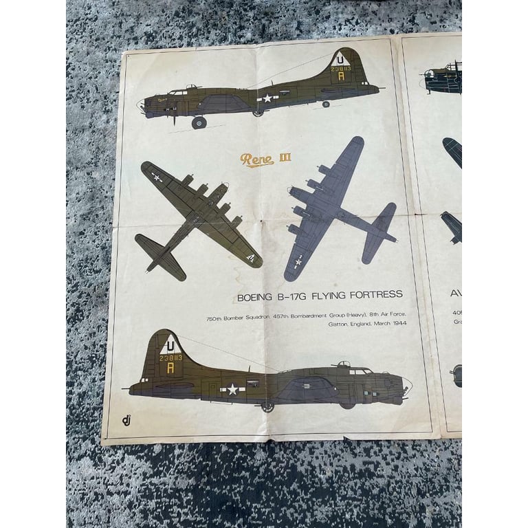 Rare Vintage Lancaster bomber antique large wall chart , weapons of war magazine 