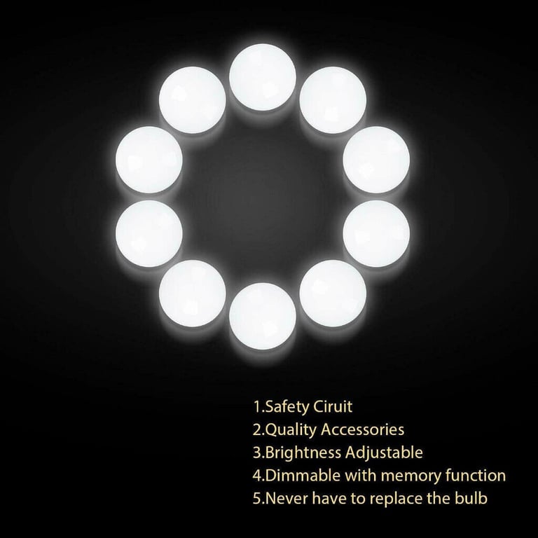 10 HOLLYWOOD STYLE LED MIRROR LIGHTS AULEDIO DIMMABLE MAKE UP VANITY SET UK PLUG