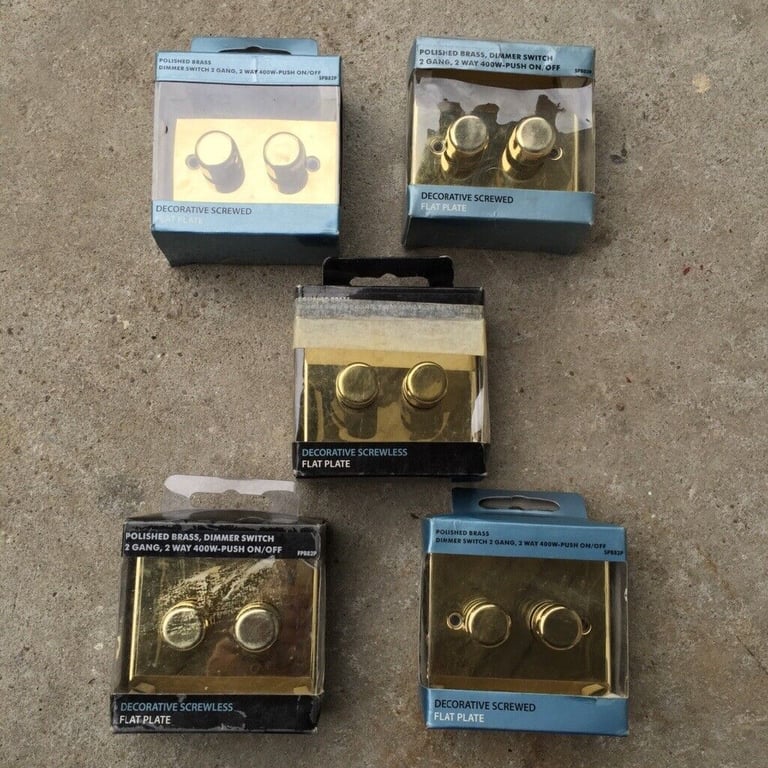Dimmer Switch polished Brass 2 gang 2 way flat plate 