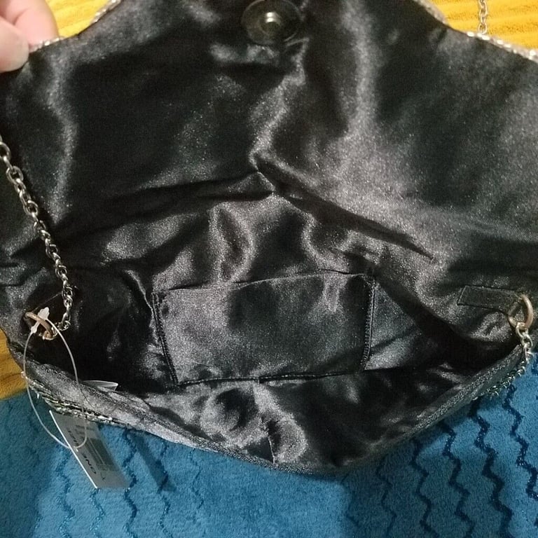 Black Beaded Scallop Clutch Bag, New   £7