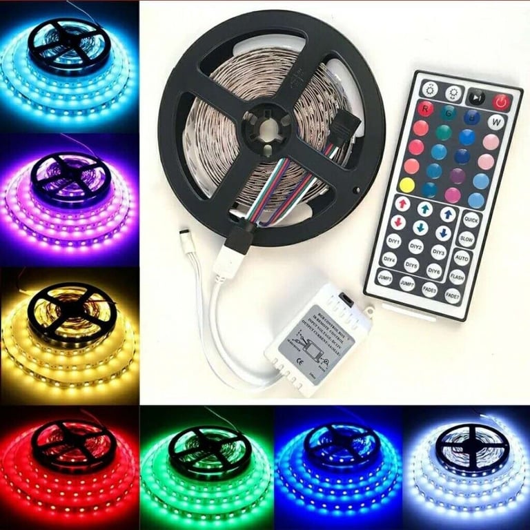 New 5 Meters Long RGB Multiple Colour LED Strip Light, 12V Power Supply & Remote Control Included