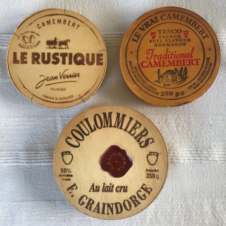 3 different Camembert boxes, varnished. Ideal for display. £4 ovno lot. Happy to post.  