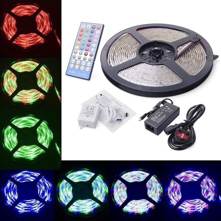 12V 5 Meters RGBW LED Strip Light + Remote Control + Power Supply, Multiple Colours