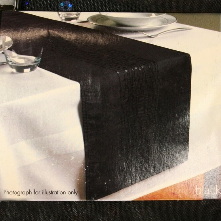 image for NEW Table Runner Sequins Embroidered Taffeta 230 x 33cm  Black