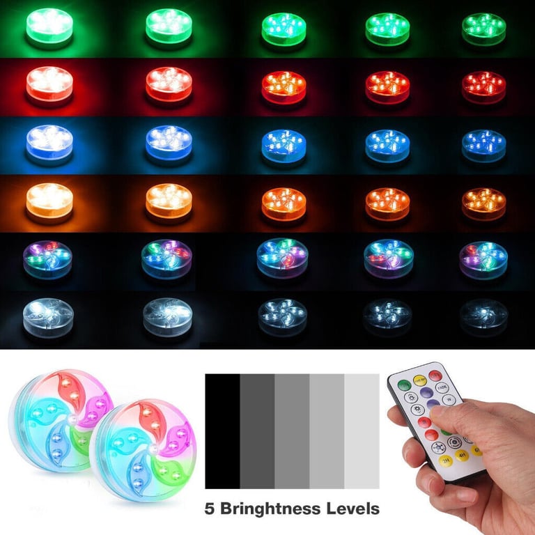 4 PACK SUBMERSIBLE LED POOL LIGHTS WITH 2 WIRELESS REMOTEs SUCTION CUPS MAGNETS.