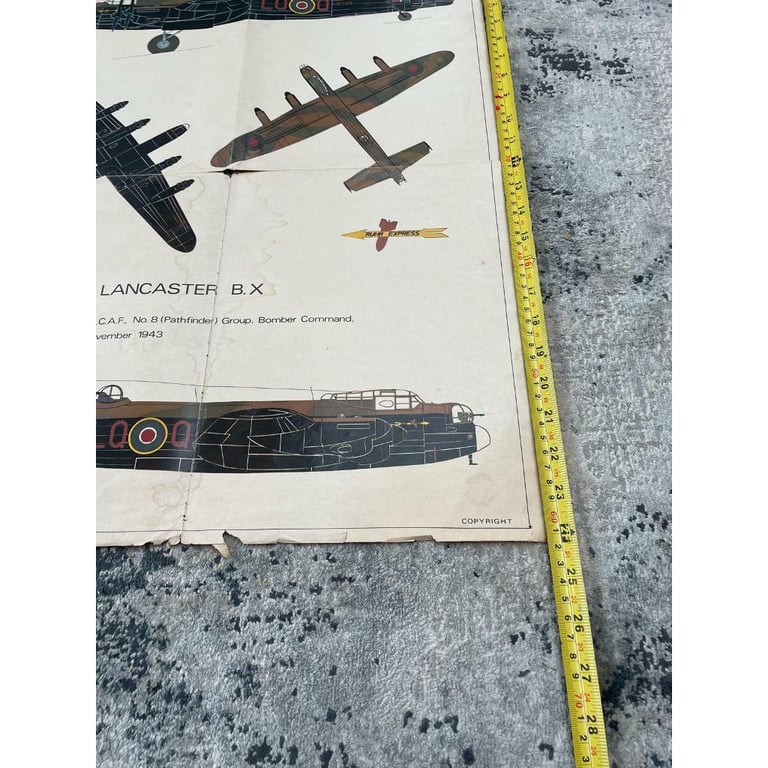 Rare Vintage Lancaster bomber antique large wall chart , weapons of war magazine 