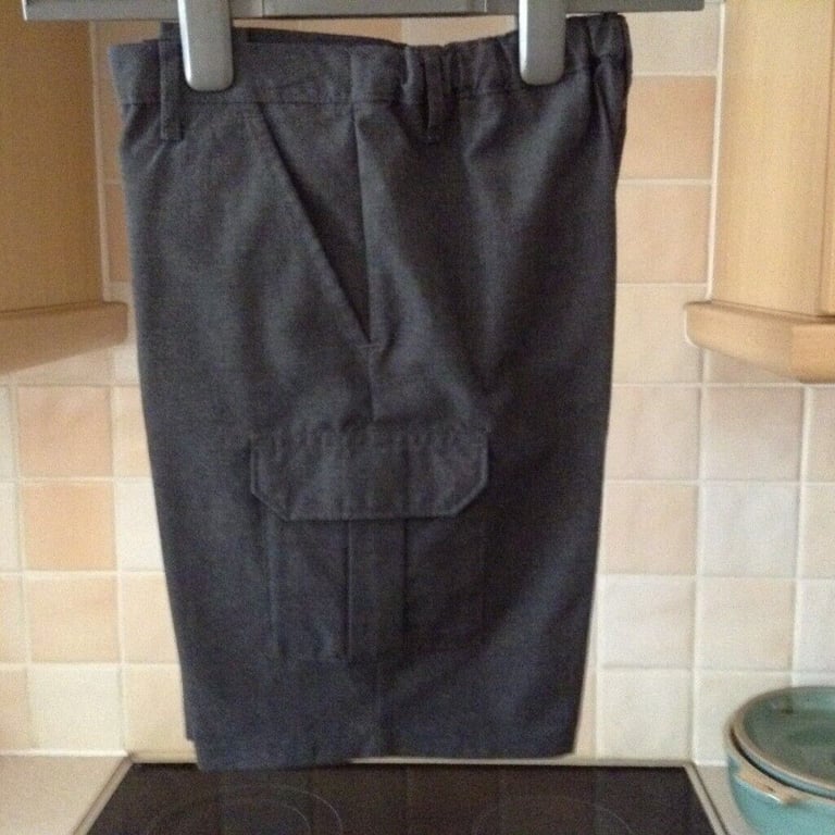 image for School Uniform 3 Pairs Boys (All New) Grey Cargo Shorts. Age 11 Years
