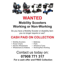 image for Mobility scooter wanted working or not working any make model cash paid 