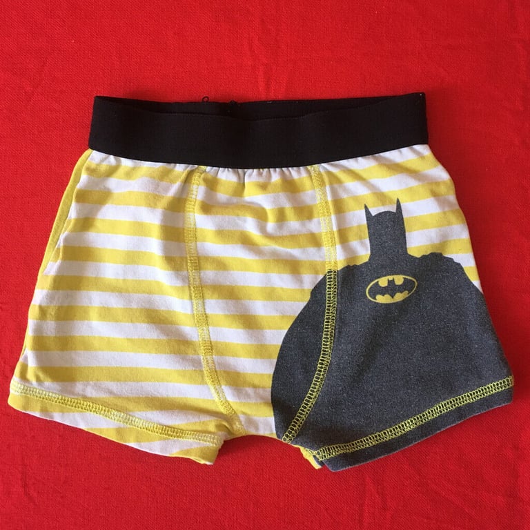 3 pairs boys' boxers: 2 x 3-4 yrs (Robot, Pokemon), 4-5 yrs (Batman) & 1 pr blue pants 6-7 yrs .