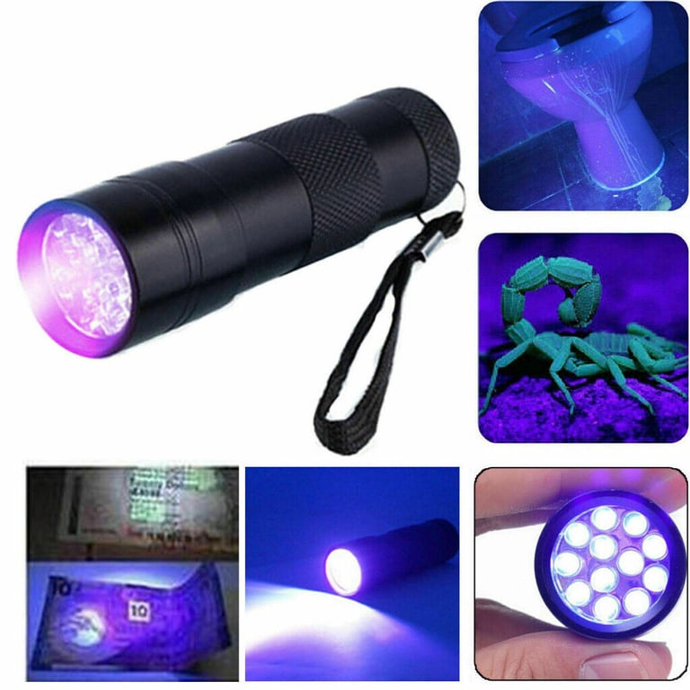 12 LED ULTRA VIOLET BLACKLIGHT UV TORCH ALUMINIUM BODY FLASHLIGHT LIGHT LAMP