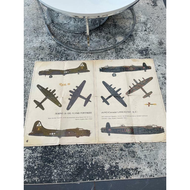 Rare Vintage Lancaster bomber antique large wall chart , weapons of war magazine 