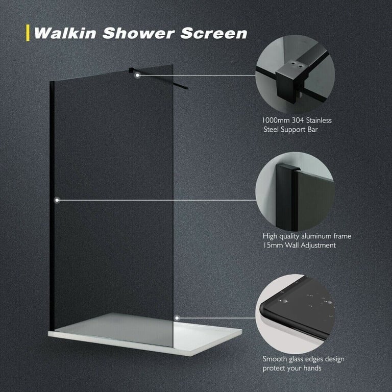 New Black 8mm Walk In Shower Screen 700mm + Flipper RRP £390 Our Price £215