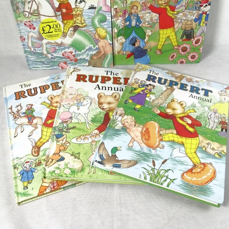 Rupert The Bear Annuals x 5 (1996-1999 +2001). + Rupert hand Puppet #1