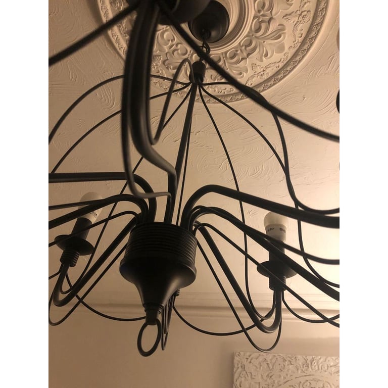 B&Q eight bulb black iron ceiling light .