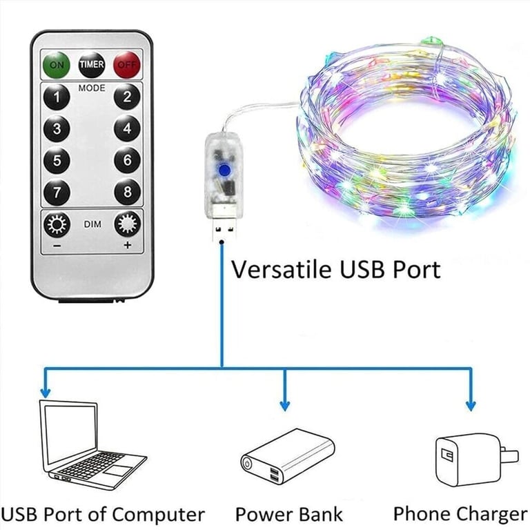 2 in a Pack Fairy LEDs 120 String Lights USB 12m/39ft - Multicoloured